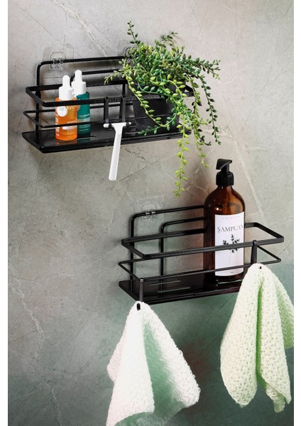 2’li Siyah Yapışkanlı Ayarlanabilir Banyo Rafı, Paslanmaz Kristal Şampuanlık (Yapıştır/vidala) Lş-01 - Ss indirimleri