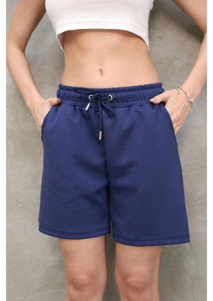 Osy Modal Yumuşak Dokulu Kumaş Kadın Kısa Şort - Mavi -Vlmr