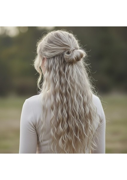 Fiber Sentetik Kabarık Dalgalı Yarım Ay + 2 Yan Çıt Çıt / Balköpüğü Platin Röfleli