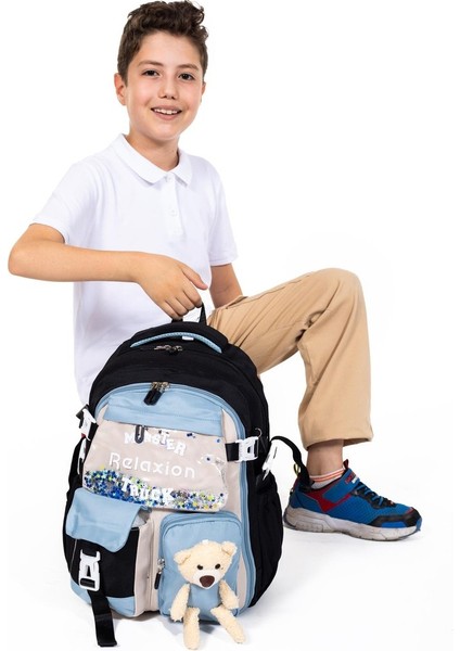 Ortopedik Lüks Kumaş Çok Gözlü Çocuk Ilkokul Sırt Çantası