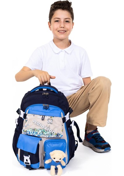 Ortopedik Lüks Kumaş Çok Gözlü Çocuk Ilkokul Sırt Çantası