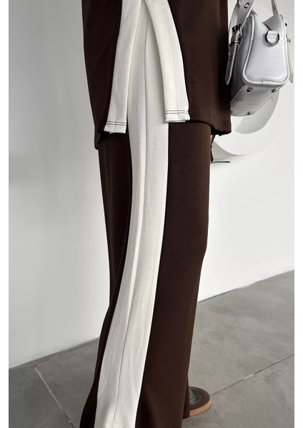 Şerit Desenli Tunik Bel Lastikli Pantolon Tesettür Ikili Takım P-00018892 fırsatları