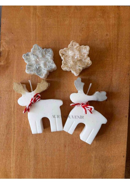 Yılbaşı Temalı Geyik ve Kar Tanesi Dekoratif Soya Mum Set fiyatları