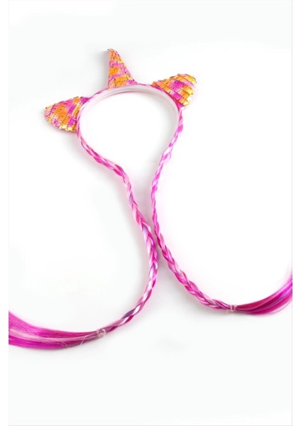 Unicrn Renkli Kulaklı Örgülü Taç