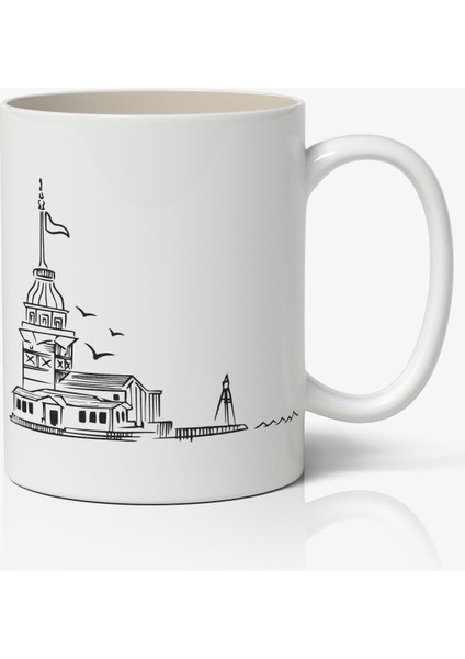 Istanbul Kız Kulesi Temalı Beyaz Kupa Bardak Sevgiliye Arkadaşa Hediye