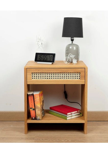 Ahşap Rattan Çekmece Detaylı Komodin