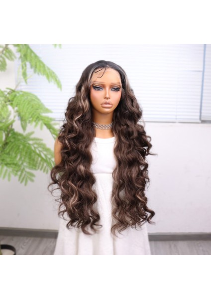 Koyu Kestane Açık Kumral Ombreli Balköpüğü Işıltılı Fiber Sentetik Tül Peruk modelleri