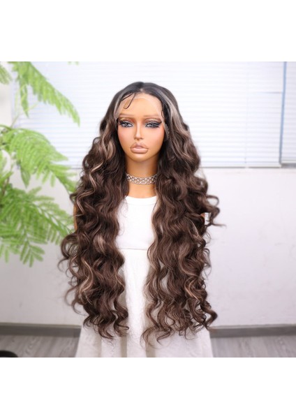 Koyu Kestane Açık Kumral Ombreli Balköpüğü Işıltılı Fiber Sentetik Tül Peruk fırsatları