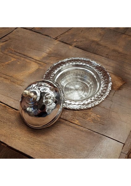 Bakır Lokumluk 7 cm Kahve Yanı Lokumluk Bakır Şekerlik Mini Boy Çekiç Dövmeli Lokumluk