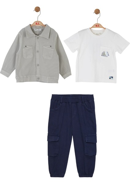 01-04 Yaş Erkek Bebek Gri-Laci Üçlü Takım - Gri-Lacivert