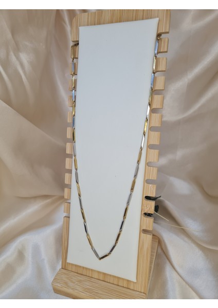 Erkek Çelik Gümüş Altın Renk Geometrik Baklava Model Zincir Kolye – Kararma Yapmaz, 56 cm