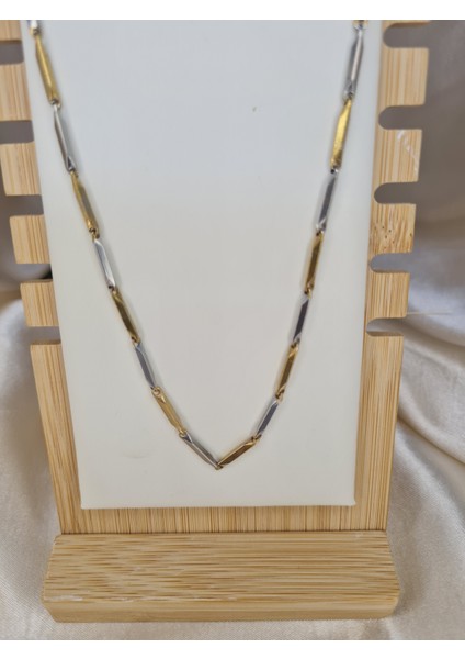 Erkek Çelik Gümüş Altın Renk Geometrik Baklava Model Zincir Kolye – Kararma Yapmaz, 56 cm modelleri