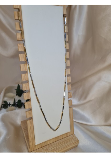 Erkek Çelik Gümüş Altın Renk Geometrik Baklava Model Zincir Kolye – Kararma Yapmaz, 56 cm fırsatları