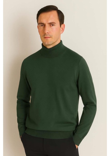 Fincher Yarım Balıkçı Fit Kalıp Boğazlı Erkek Kazak - Yeşil fırsatları