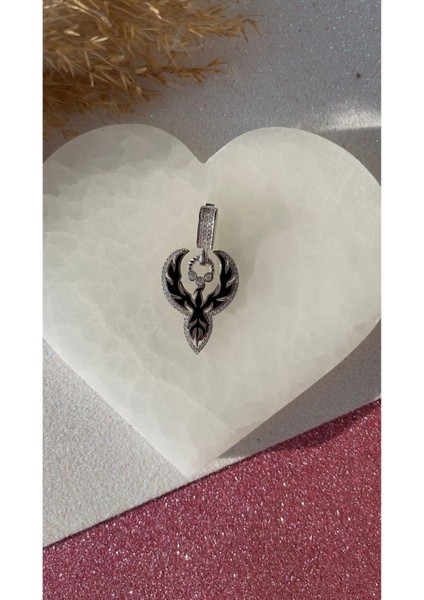 Anka Kuşu Siyah Mineli Kolye Ucu Kanatlı Kolye Ucu Trend ve Zarif Kolye Ucu Sevgiliye Hediye 925 modelleri