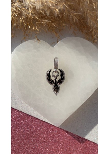 Anka Kuşu Siyah Mineli Kolye Ucu Kanatlı Kolye Ucu Trend ve Zarif Kolye Ucu Sevgiliye Hediye 925 indirimleri