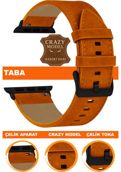 apple watch 1/2/3/4/5/6/se/7/8/9 (38-40-41mm) seri 10 /11 (42mm) uyumlu crazy deri saat kordonu kayışı l10hwc-taba-black