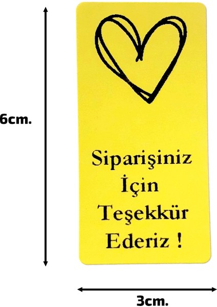 Siparişiniz Için Teşekkür Ederiz, Kalp Sembol Sticker Yapışkanlı Paketleme 3X6CM 100 Adet