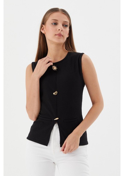 Tasarım Düğmeli Bluz Sıyah fiyatları
