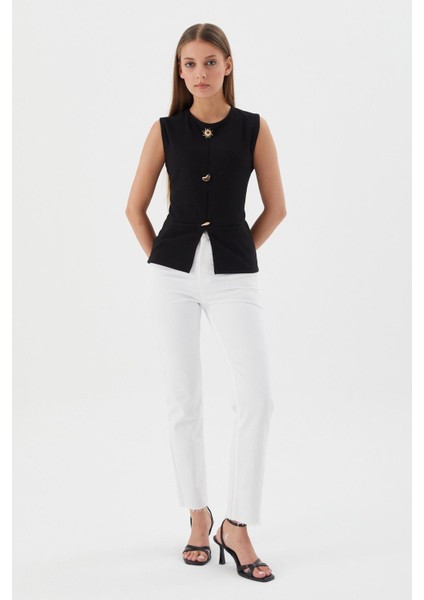 Tasarım Düğmeli Bluz Sıyah modelleri