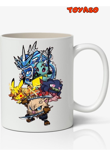 Pokemon & Iblis Keser Demon Slayer Karakterler Anime Beyaz Kupa Bardak Sevgiliye Arkadaşa Hediye
