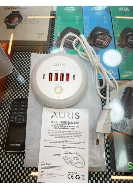 Auris ARS-CH80 40W 2x Type-C + 4x USB Çoklu Şarj Istasyonu | One Touch Işıklı Hızlı Şarj Adaptörü modelleri