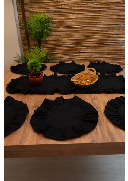 Rufle | Siyah 7 Parça Fırfırlı Sunum Seti 40 x 110 modelleri