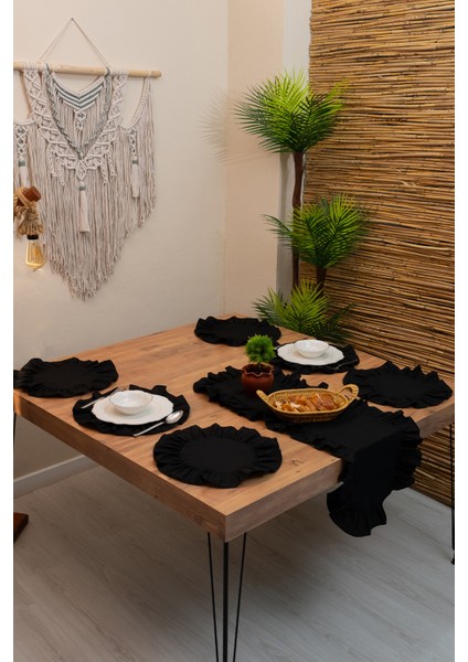 Rufle | Siyah 7 Parça Fırfırlı Sunum Seti 40 x 110 fırsatları