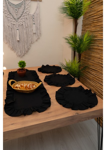 Rufle | Siyah 7 Parça Fırfırlı Sunum Seti 40 x 110