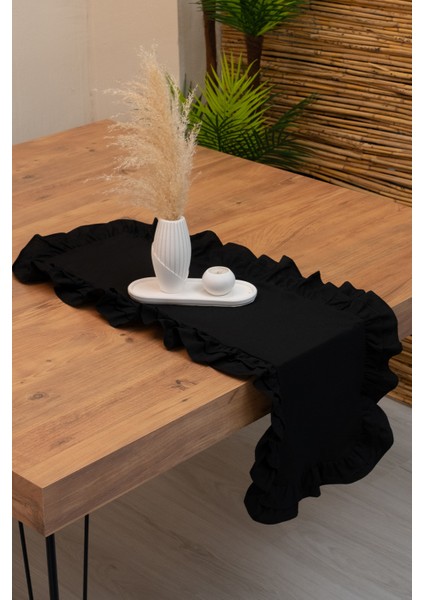 Rufle | Siyah Çift Fırfırlı Runner 40 x 110