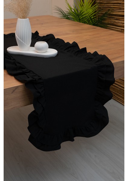 Rufle | Siyah Çift Fırfırlı Runner 40 x 110 modelleri