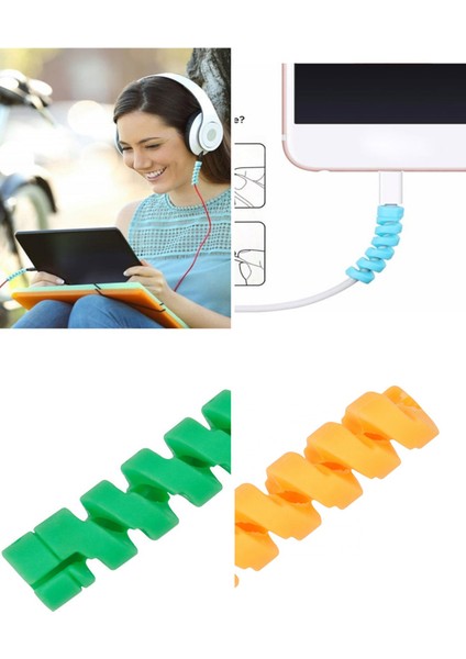 Renkli Spiral Kablo Koruyucu – Şarj ve Kulaklık Kablo Kırılma Önleyici Silikon Koruma | Evrensel Uyumm