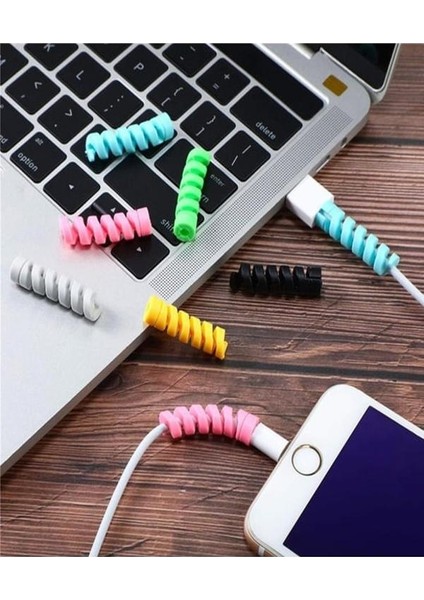 Renkli Spiral Kablo Koruyucu – Şarj ve Kulaklık Kablo Kırılma Önleyici Silikon Koruma | Evrensel Uyumm