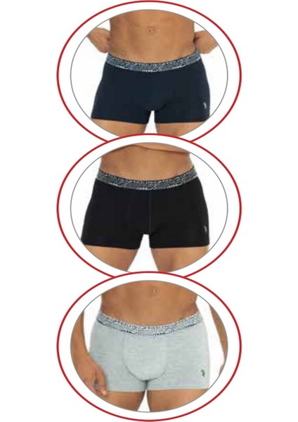 U.s Polo Assn. 80543 Erkek Pamuklu 3'lü Boxer-Siyah&lacivert&grimelanj