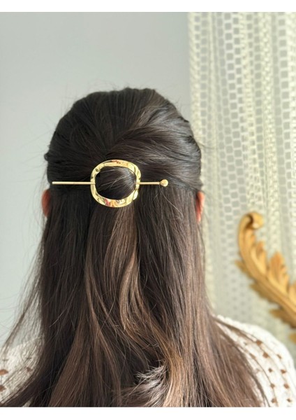 Pinterenst Dalgalı Çember Model 11CM Gold Renk Metal Topuz-At Kuyruğu Saç Tokası