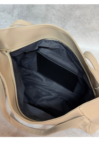 Krem Renkli Omuz Askılı Fermuarlı Suni Deri Kadın Çanta modelleri