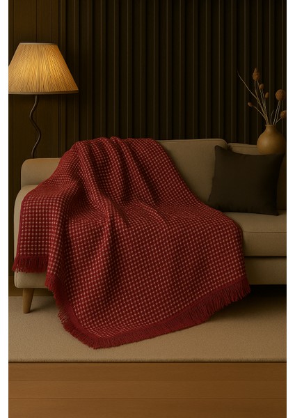 Pamuklu Dokulu Ekru Koltuk Şalı 170X220 cm – Saçaklı Tv Battaniyesi & Dekoratif Koltuk Örtüsü