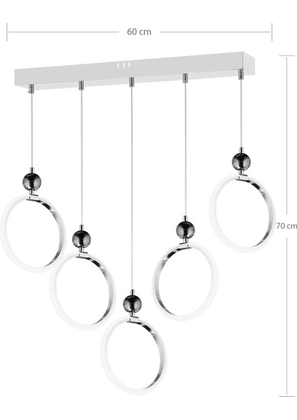 Modern Beşli Yuvarlak Üç Renkli Krom Yemek Odası LED Avize fiyatları