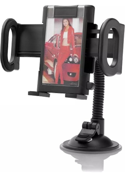 HDX8001 Uyumlu Şık Kullanışlı Cama Yapışan Dönebilen Araç Içi Telefon Tutucu Holder Siyah Cam