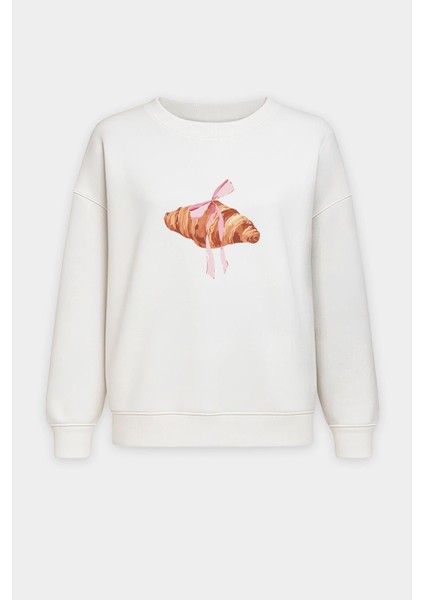 Kadın Kruvasan Baskılı Içi Şardonlu Oversize Sweatshirt fiyatları