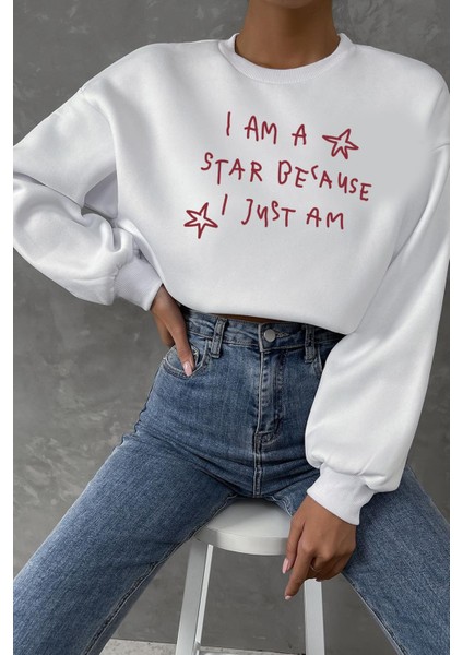 Kadın Premium Kumaş Şardonlu Baskılı Oversize Sweatshirt