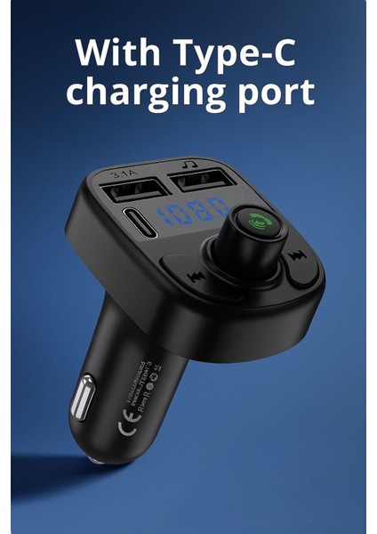 Araç Fm Transmitter Bluetooth USB Mp3 Sd Kart Çakmaklık Girişli Oto Müzik Çalar Kiti Kablosuz Tr
