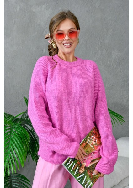 Kadın Kazak Bisiklet Yaka Kazak Pembe - 7559