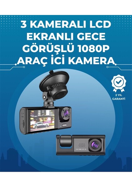 Gece Görüşlü 3'lü Araç Kamerası – Geri Görüş Destekli, 170° Geniş Açı