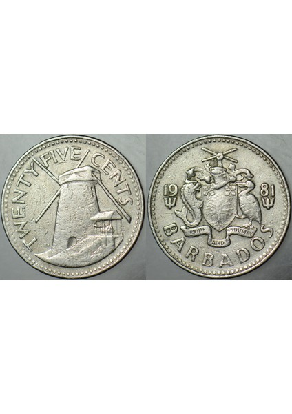 Barbados 25 Cent 1981 Yel Değirmeni Temalı.