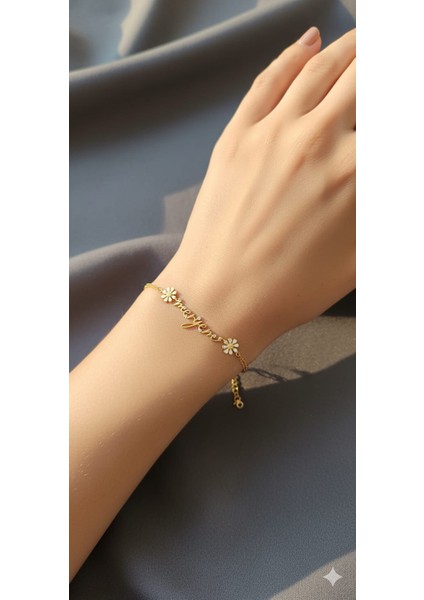 925 Ayar Papatya Silver Taşlı Papatyalı Imza Bileklik