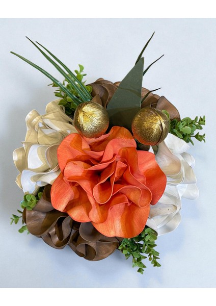 Dekoratif Metal Saksılı Aranjman Çiçek Turuncu fiyatları