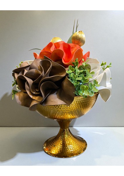 Dekoratif Metal Saksılı Aranjman Çiçek Turuncu fırsatları