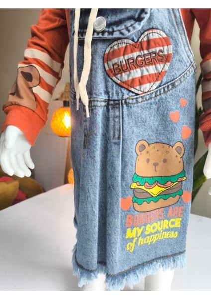 Kız Çocuk Kotlu Salopet Külotlu Çoraplı Takım Özel Tasarım ( Kot Elbise+Kapşonlubluz+Çorap) indirimleri