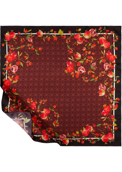 Ipekevi Nar Çiçeği Monogram Tivil Ipek Eşarp Mürdüm